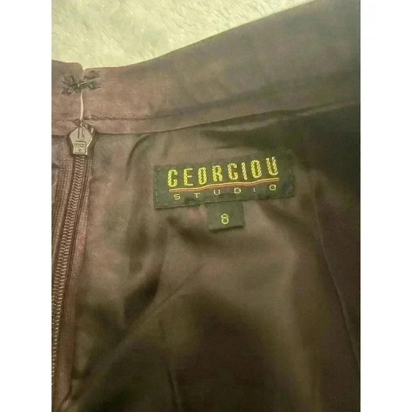 Vintage 100% Leather Suede Skirt 90s y2k Knee Ruffle Lined Slit GEORGIOU Studio - Picture 4 of 7